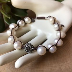 SILPADA Jewelry  Retired ~ Pearl & Sterling Silver 'RUGGED PEARLS' Cord Bracelet
